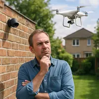 Kamera za stenou alebo dron nad záhradou