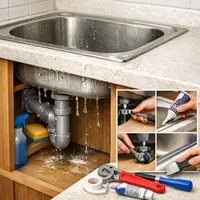 Uvoľnený alebo presakujúci zabudovaný (podstavný) kuchynský drez